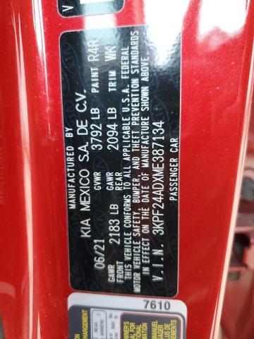 2021 Kia Forte Fe VIN: 3KPF24ADXME387134 Lot: 57388194