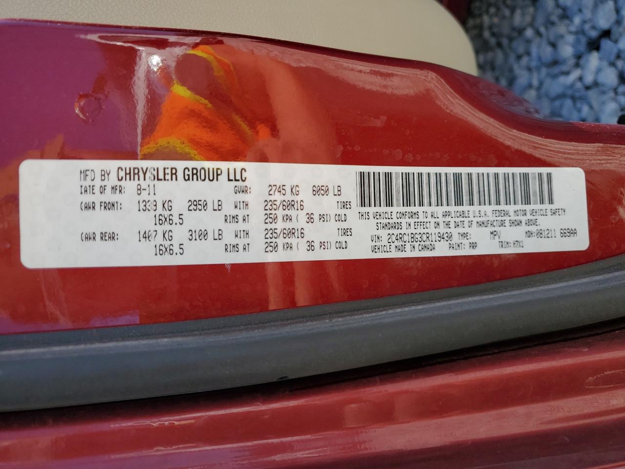 2C4RC1BG3CR119430 2012 Chrysler Town & Country Touring