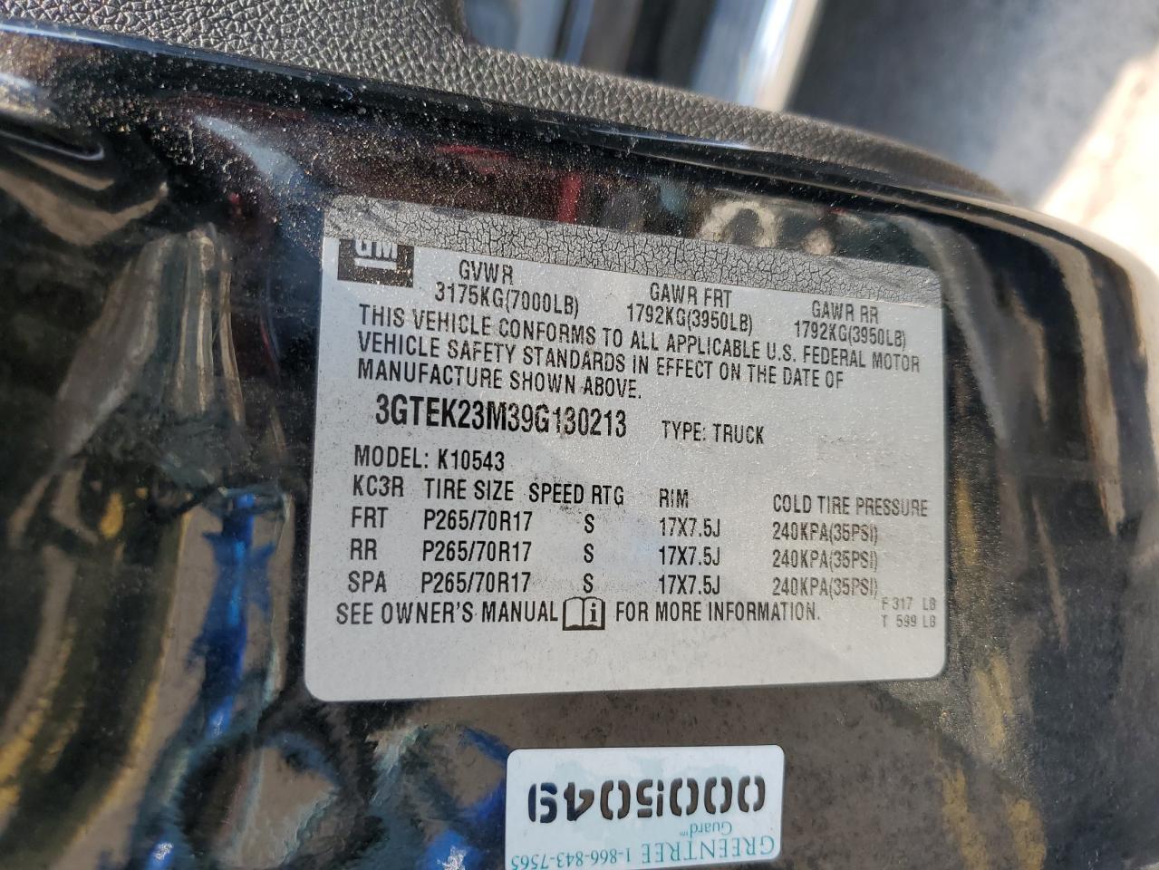 3GTEK23M39G130213 2009 GMC Sierra K1500 Sle