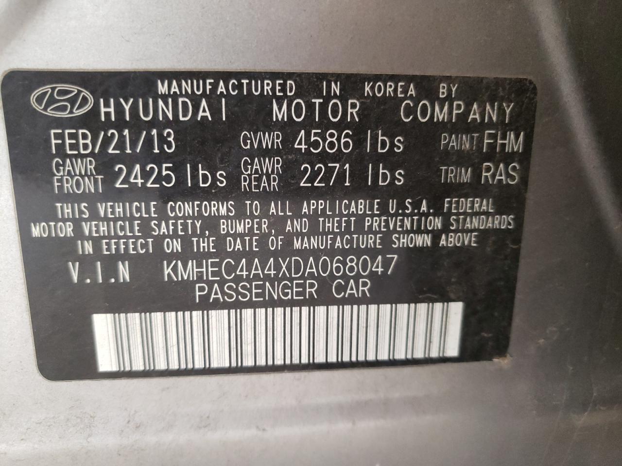 KMHEC4A4XDA068047 2013 Hyundai Sonata Hybrid