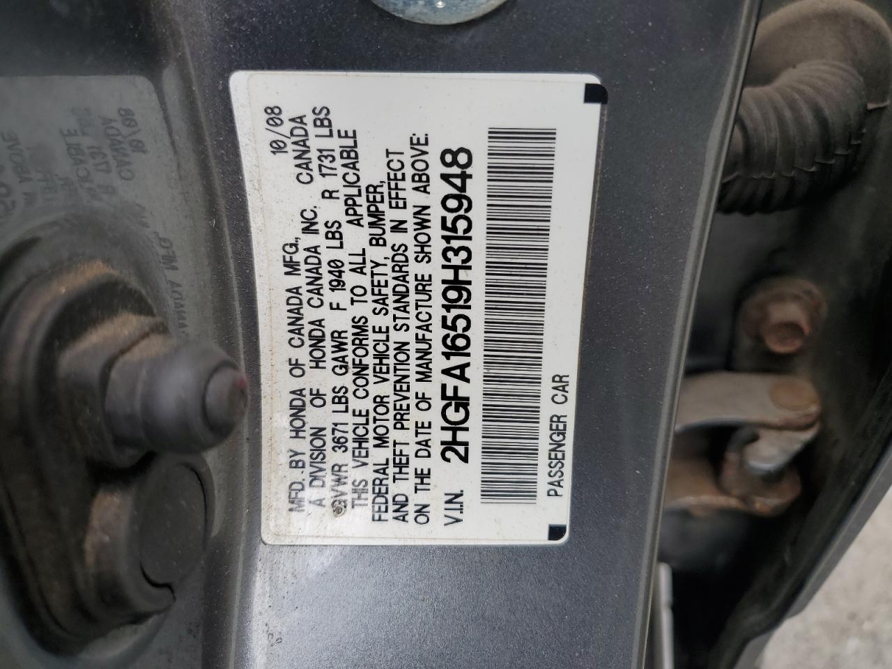 2HGFA16519H315948 2009 Honda Civic Lx