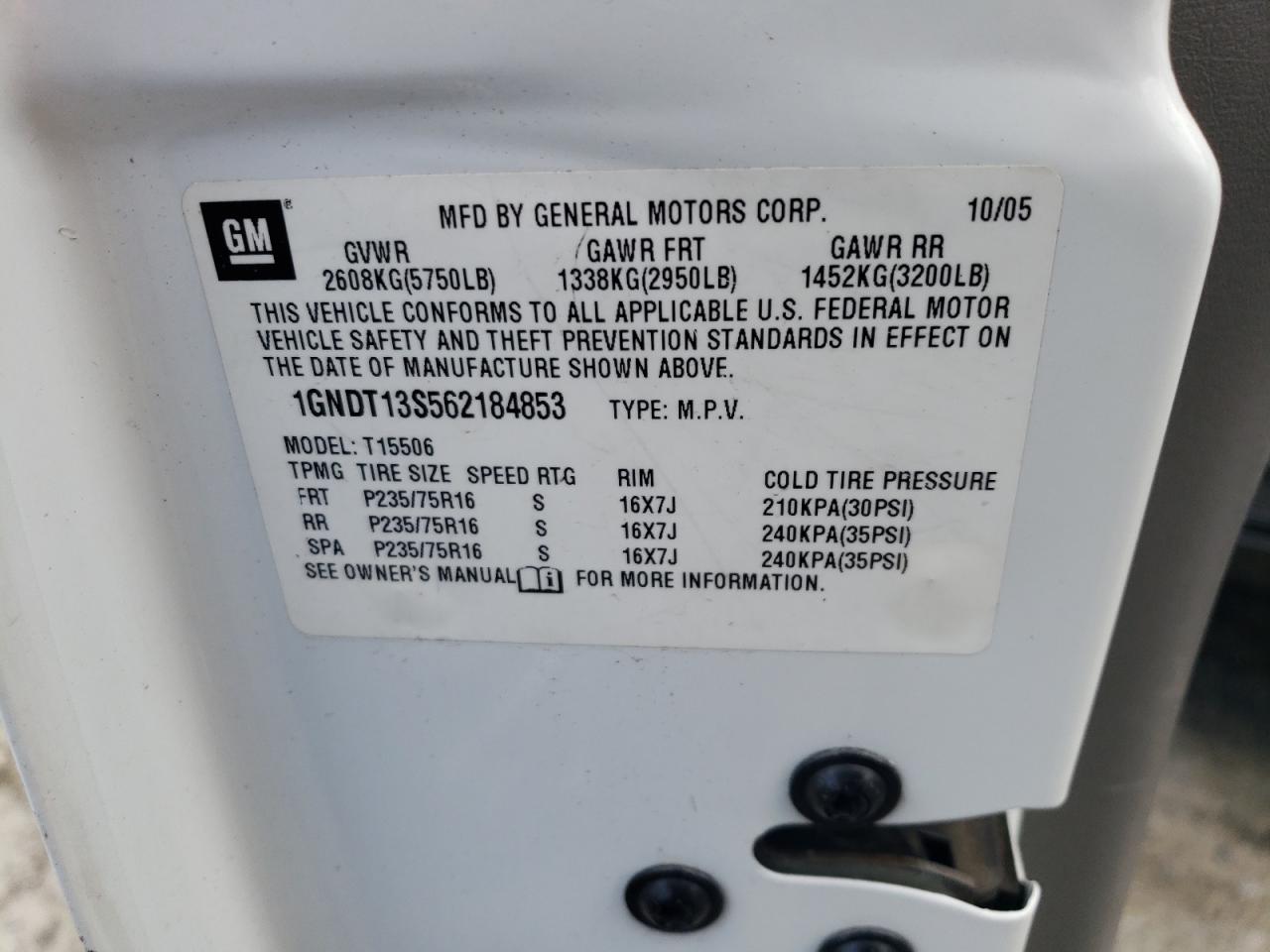 1GNDT13S562184853 2006 Chevrolet Trailblazer Ls