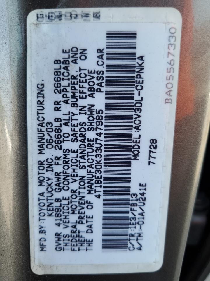 4T1BE30K33U747985 2003 Toyota Camry Le