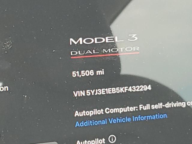 2019 Tesla Model 3 VIN: 5YJ3E1EB5KF432294 Lot: 60113644