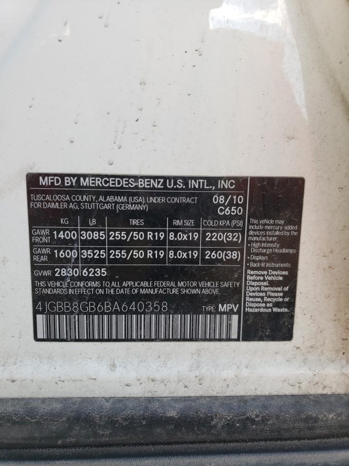 4JGBB8GB6BA640358 2011 Mercedes-Benz Ml 350 4Matic