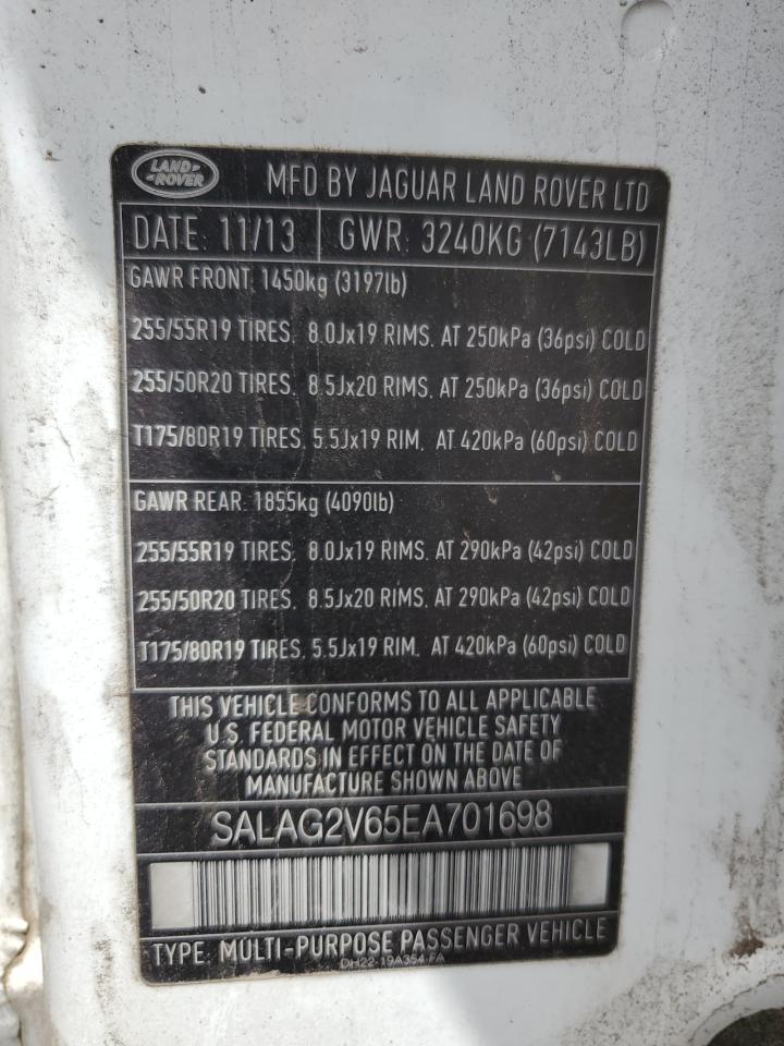 SALAG2V65EA701698 2014 Land Rover Lr4 Hse