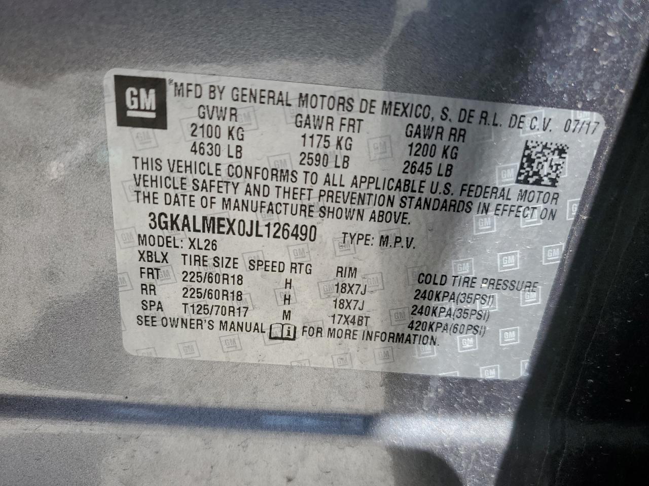3GKALMEX0JL126490 2018 GMC Terrain Sle