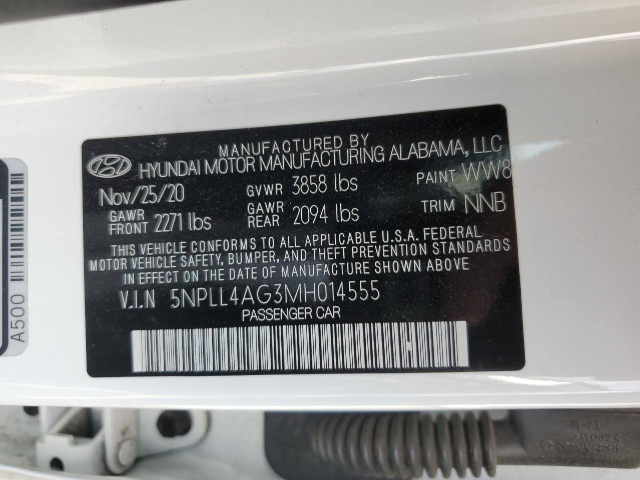 2021 Hyundai Elantra Se vin: 5NPLL4AG3MH014555