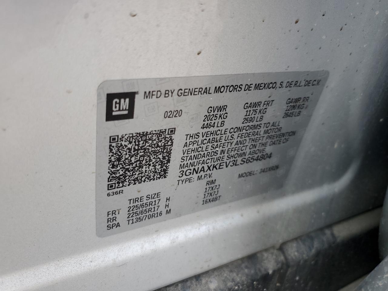 3GNAXKEV3LS654804 2020 Chevrolet Equinox Lt 3GNAXKEV3LS654804 2020 Chevrolet Equinox Lt