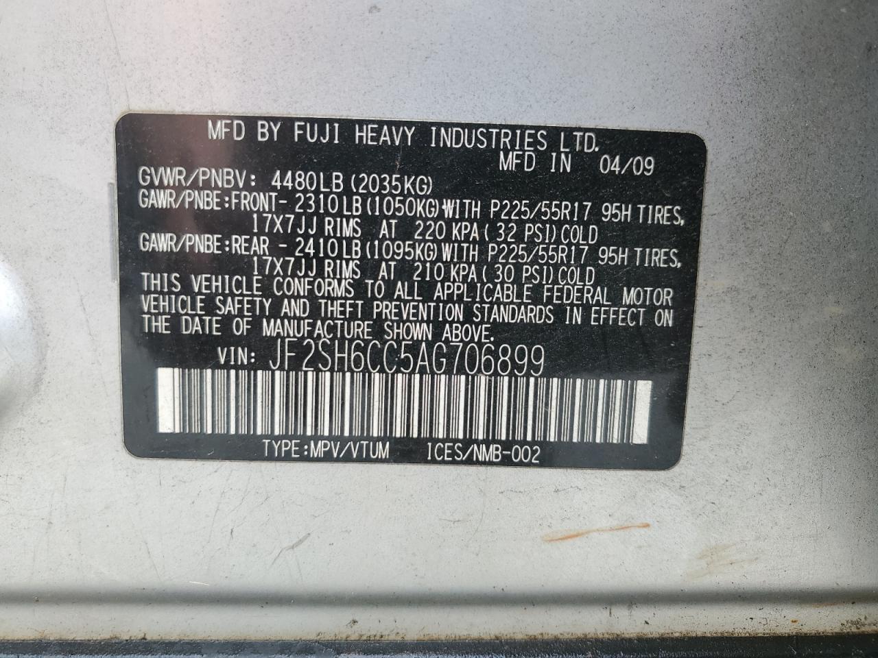 JF2SH6CC5AG706899 2010 Subaru Forester 2.5X Premium