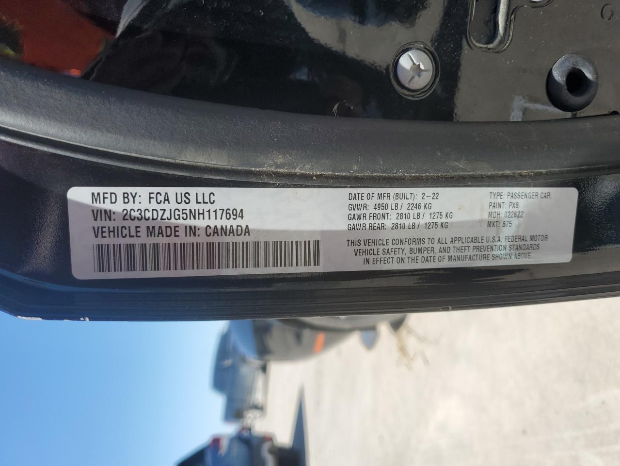 2C3CDZJG5NH117694 2022 Dodge Challenger Gt