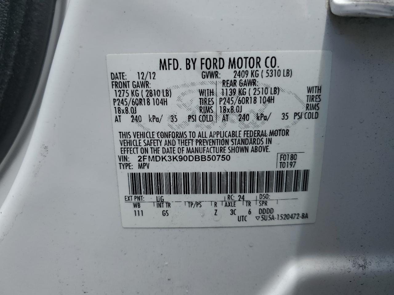 2FMDK3K90DBB50750 2013 Ford Edge Limited