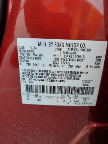 2014 Ford Edge Sport VIN: 2FMDK3AK8EBB60495 Lot: 59592104