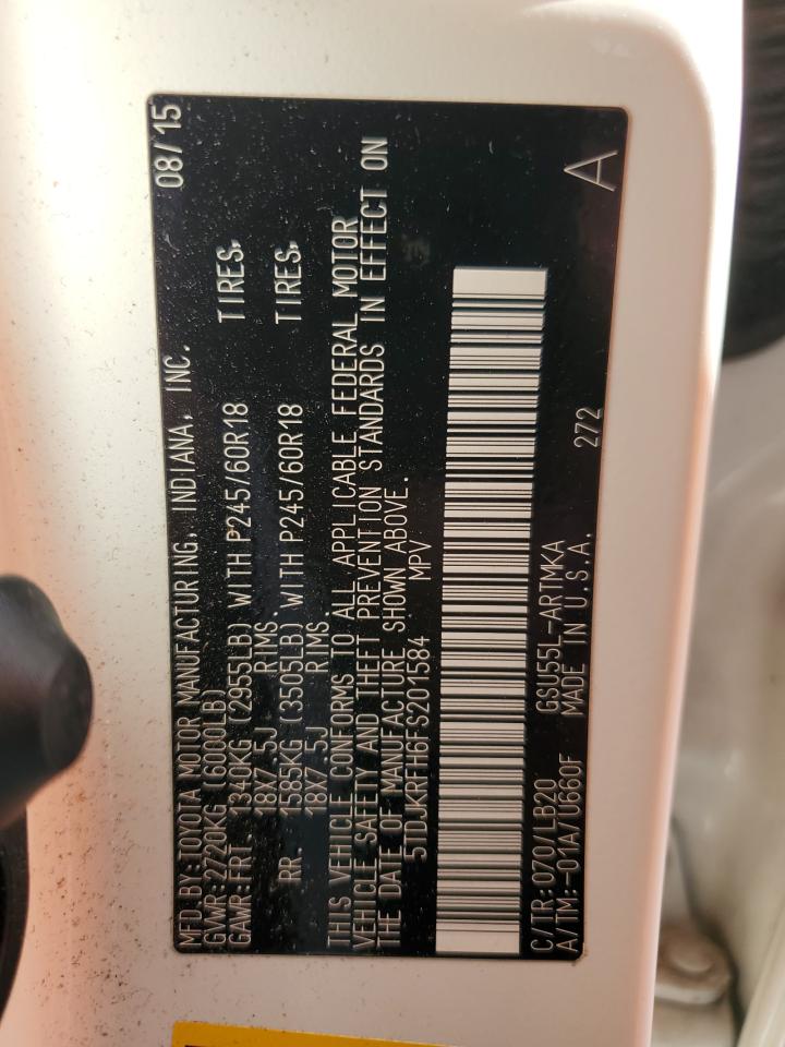 5TDJKRFH6FS201584 2015 Toyota Highlander Xle