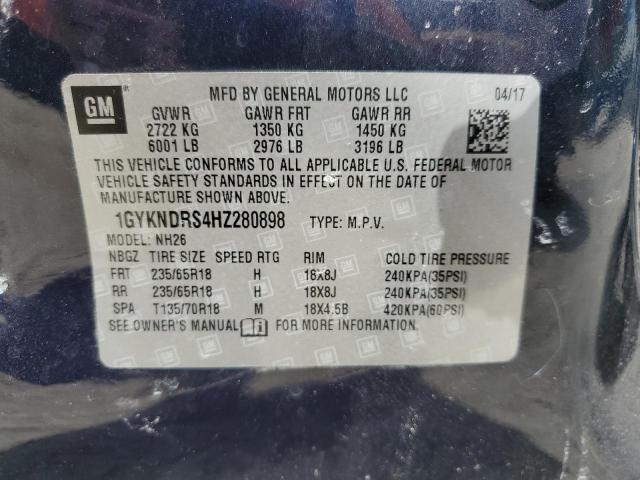 2017 Cadillac Xt5 Luxury VIN: 1GYKNDRS4HZ280898 Lot: 57733784