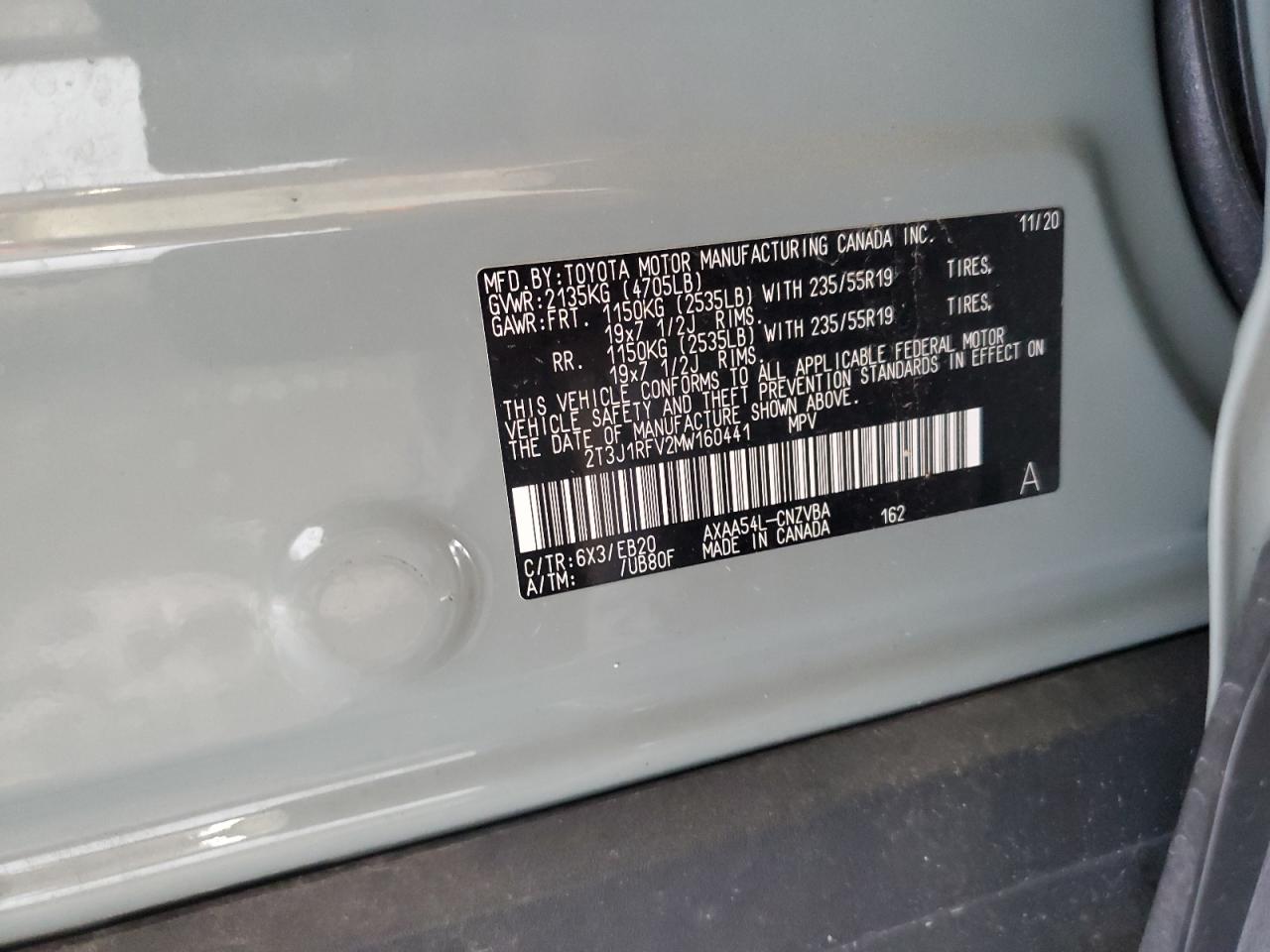 2T3J1RFV2MW160441 2021 Toyota Rav4 Adventure