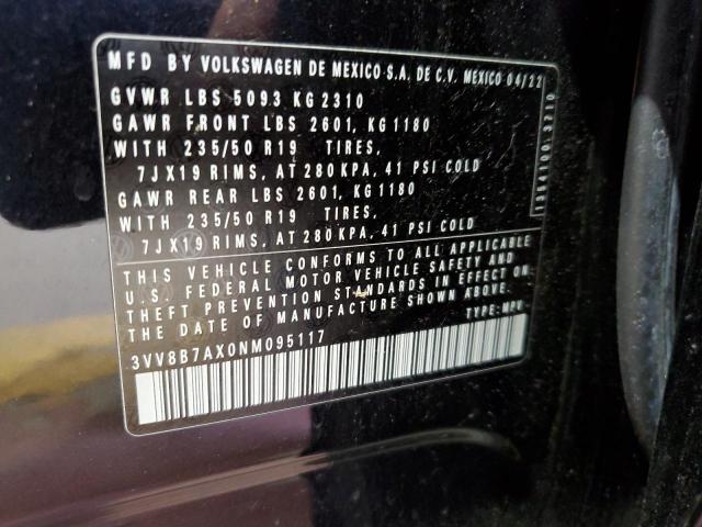 2022 Volkswagen Tiguan Se R-Line Black VIN: 3VV8B7AX0NM095117 Lot: 60270664