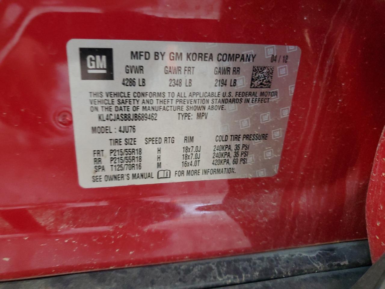 KL4CJASB8JB689462 2018 Buick Encore Preferred