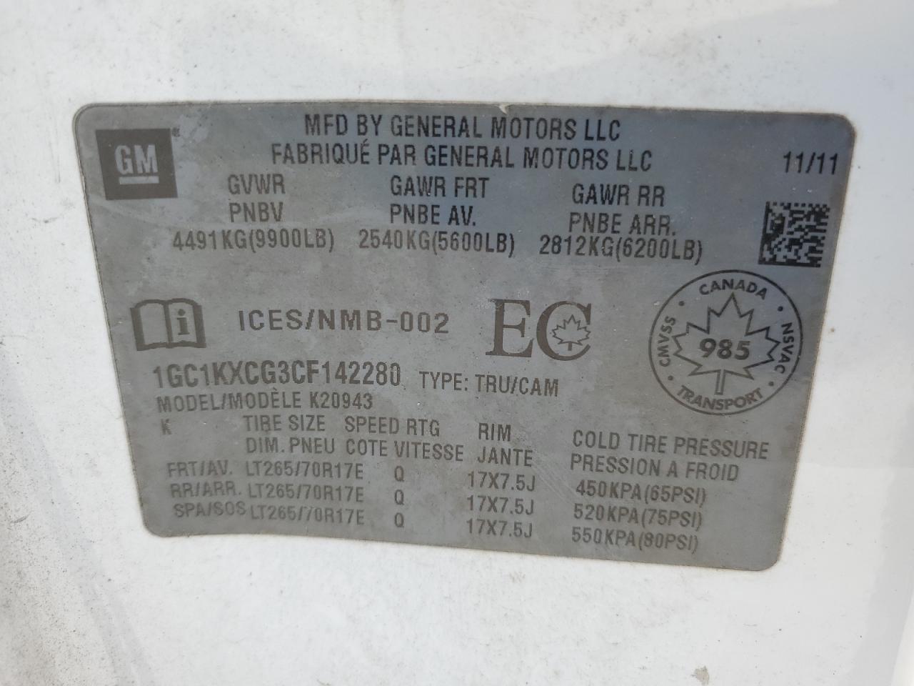 1GC1KXCG3CF142280 2012 Chevrolet Silverado K2500 Heavy Duty Lt