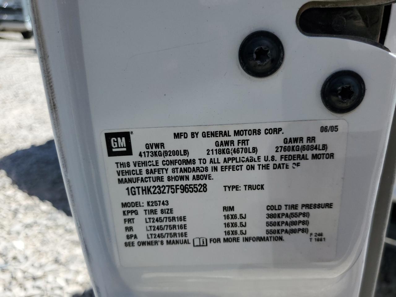 1GTHK23275F965528 2005 GMC Sierra K2500 Heavy Duty