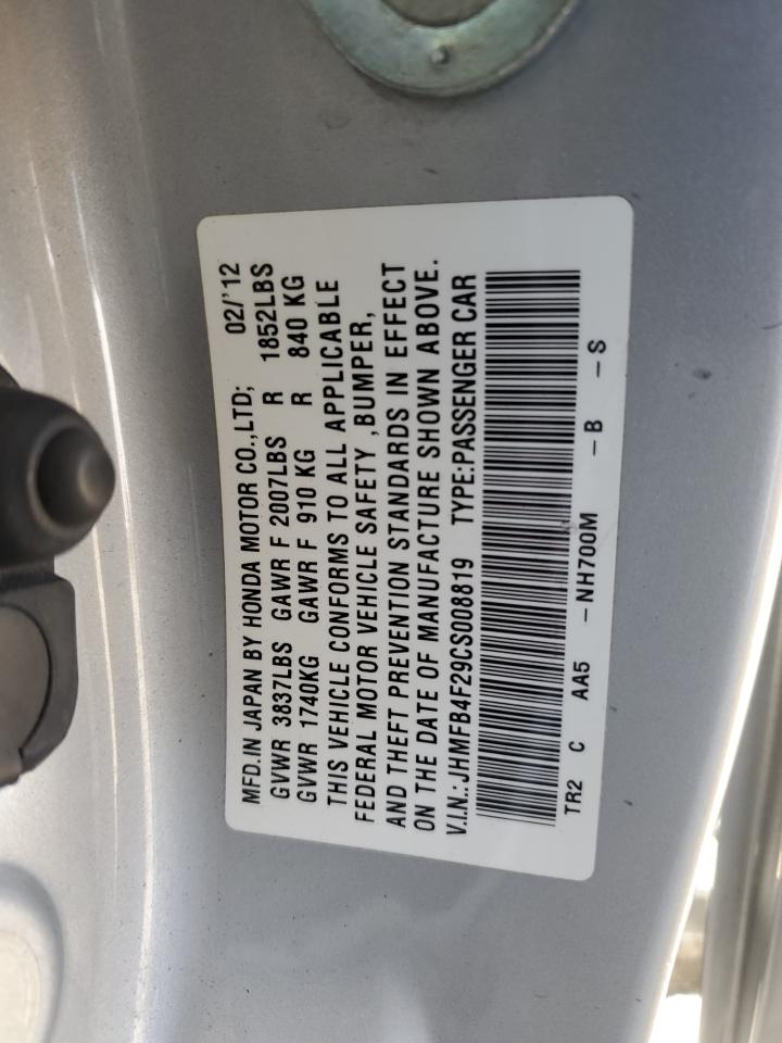 2012 Honda Civic Hybrid vin: JHMFB4F29CS008819