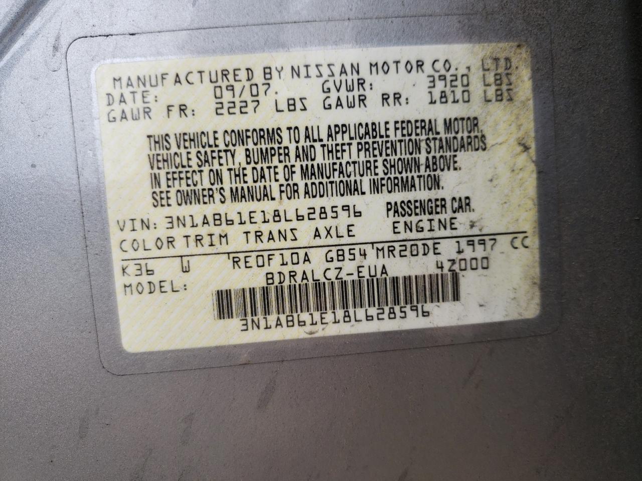 3N1AB61E18L628596 2008 Nissan Sentra 2.0