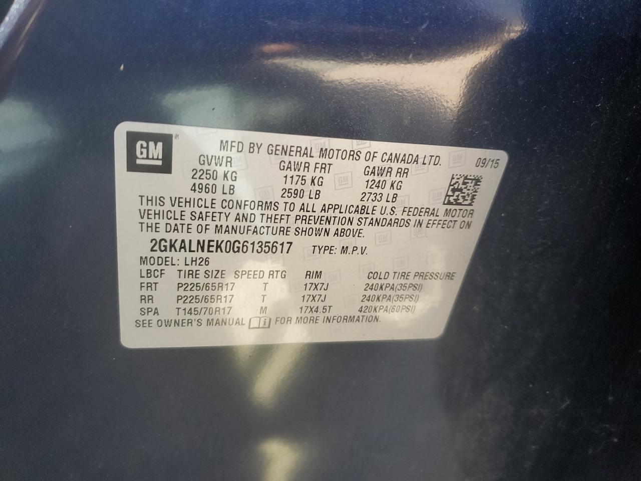 2GKALNEK0G6135617 2016 GMC Terrain Sle