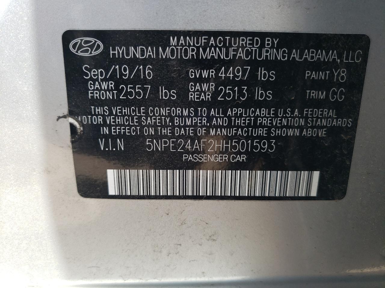 5NPE24AF2HH501593 2017 Hyundai Sonata Se