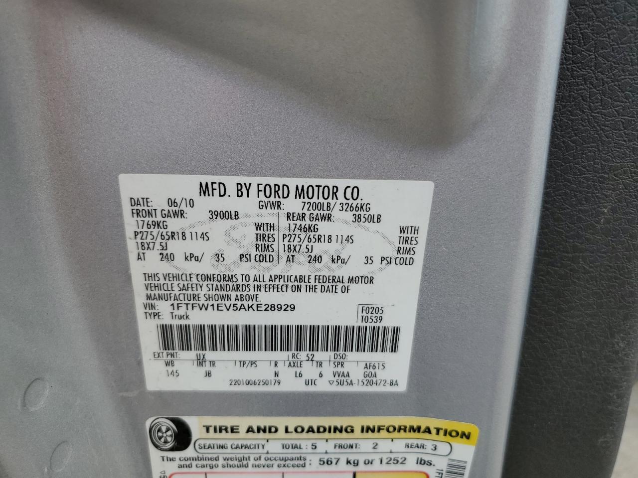 1FTFW1EV5AKE28929 2010 Ford F150 Supercrew