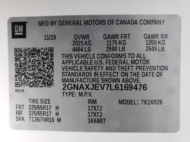 2020 Chevrolet Equinox Lt VIN: 2GNAXJEV7L6169476 Lot: 60432634