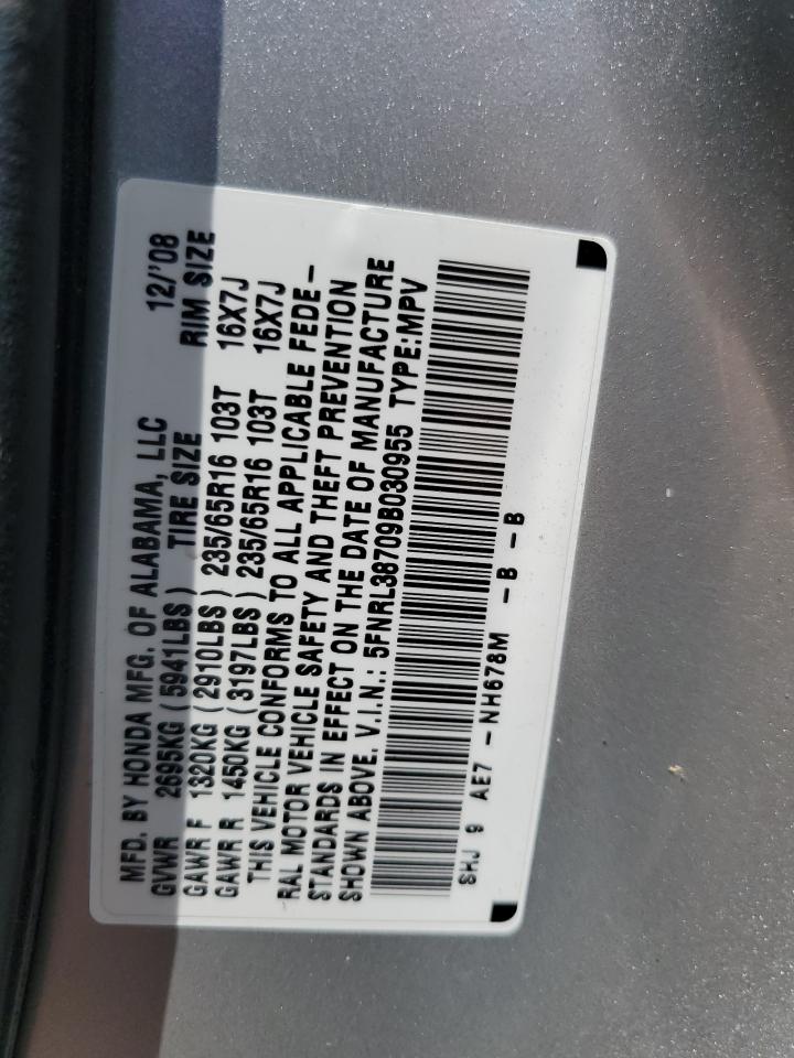 5FNRL38709B030955 2009 Honda Odyssey Exl