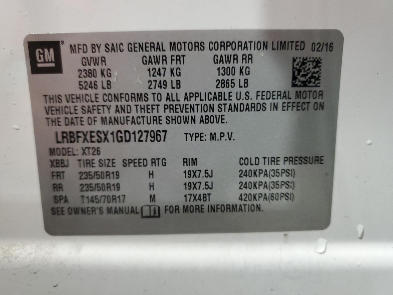 LRBFXESX1GD127967 2016 Buick Envision Premium