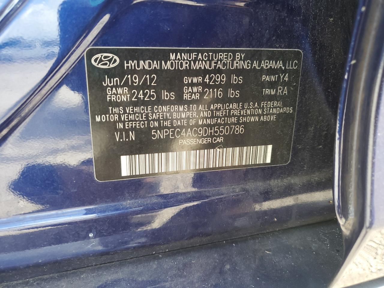 5NPEC4AC9DH550786 2013 Hyundai Sonata Se