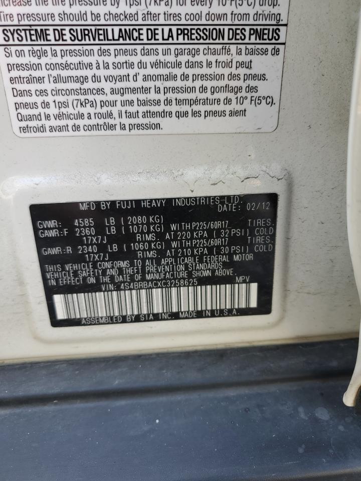 4S4BRBACXC3258625 2012 Subaru Outback 2.5I