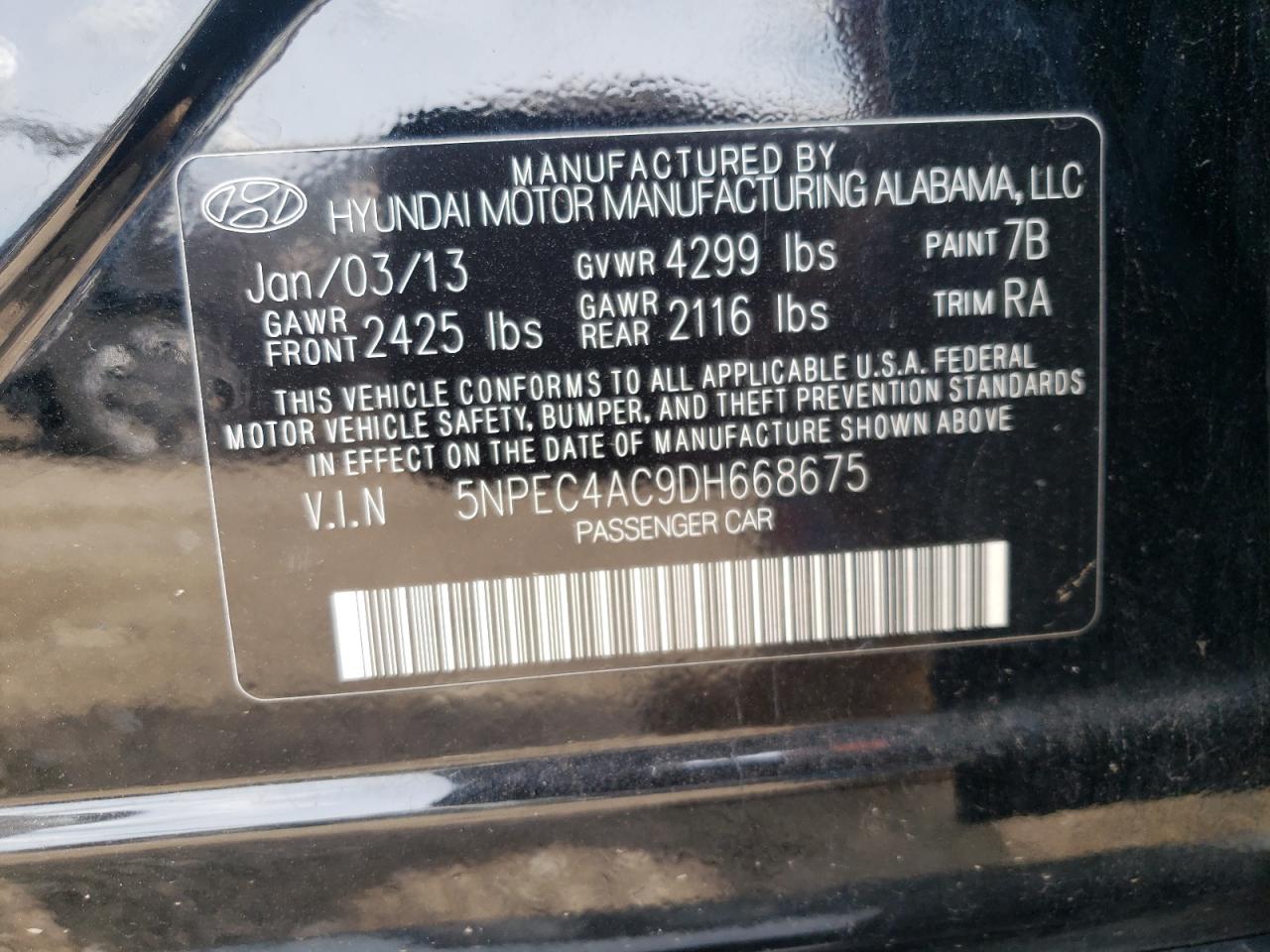 5NPEC4AC9DH668675 2013 Hyundai Sonata Se