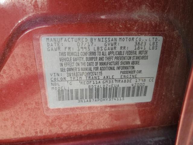 2017 Nissan Sentra S VIN: 3N1AB7AP0HY374115 Lot: 60282054