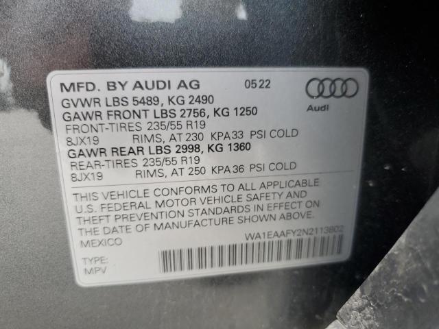 2022 Audi Q5 Premium Plus 45 VIN: WA1EAAFY2N2113802 Lot: 59121714