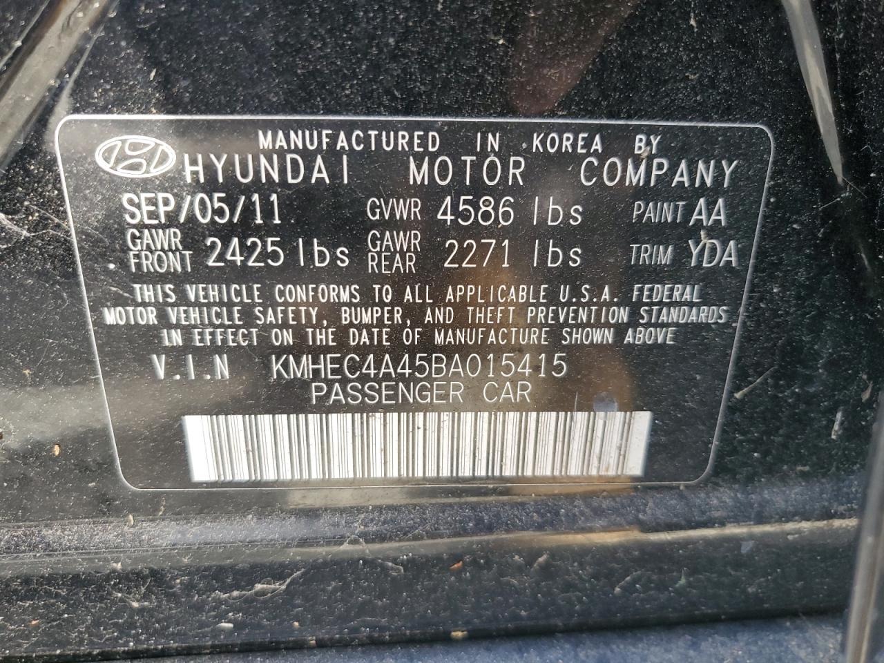 KMHEC4A45BA015415 2011 Hyundai Sonata Hybrid