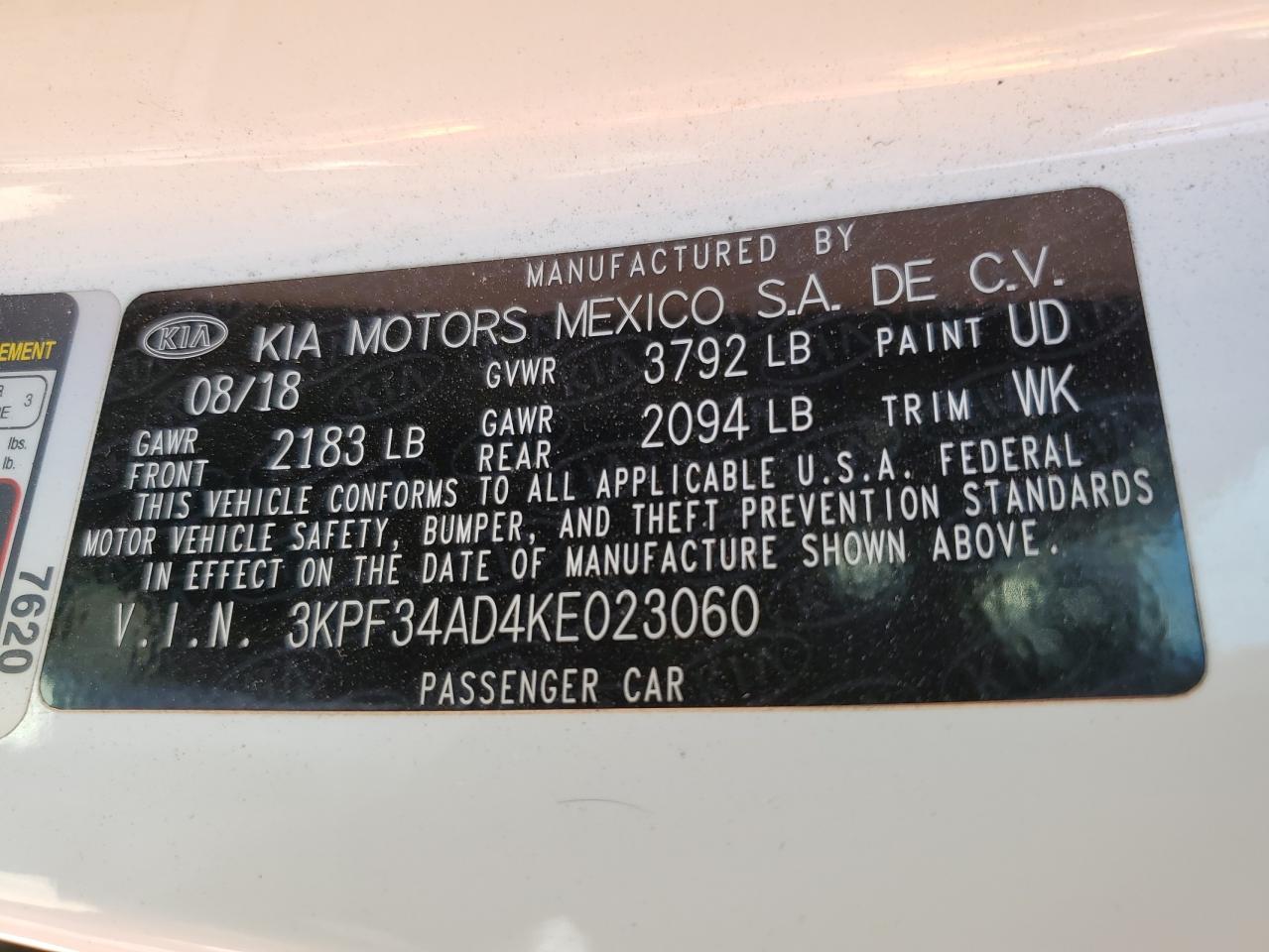 3KPF34AD4KE023060 2019 Kia Forte Gt Line