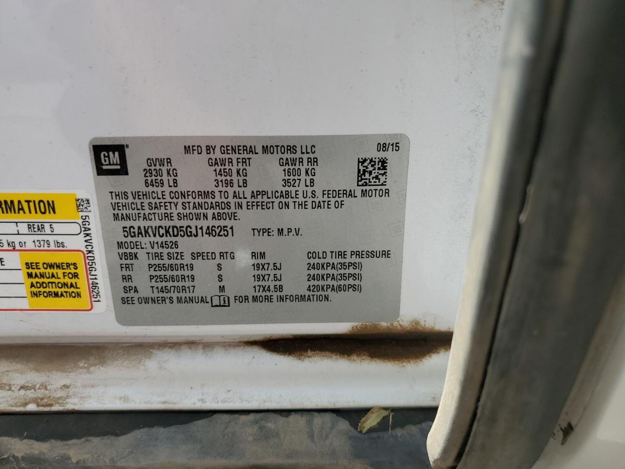 5GAKVCKD5GJ146251 2016 Buick Enclave