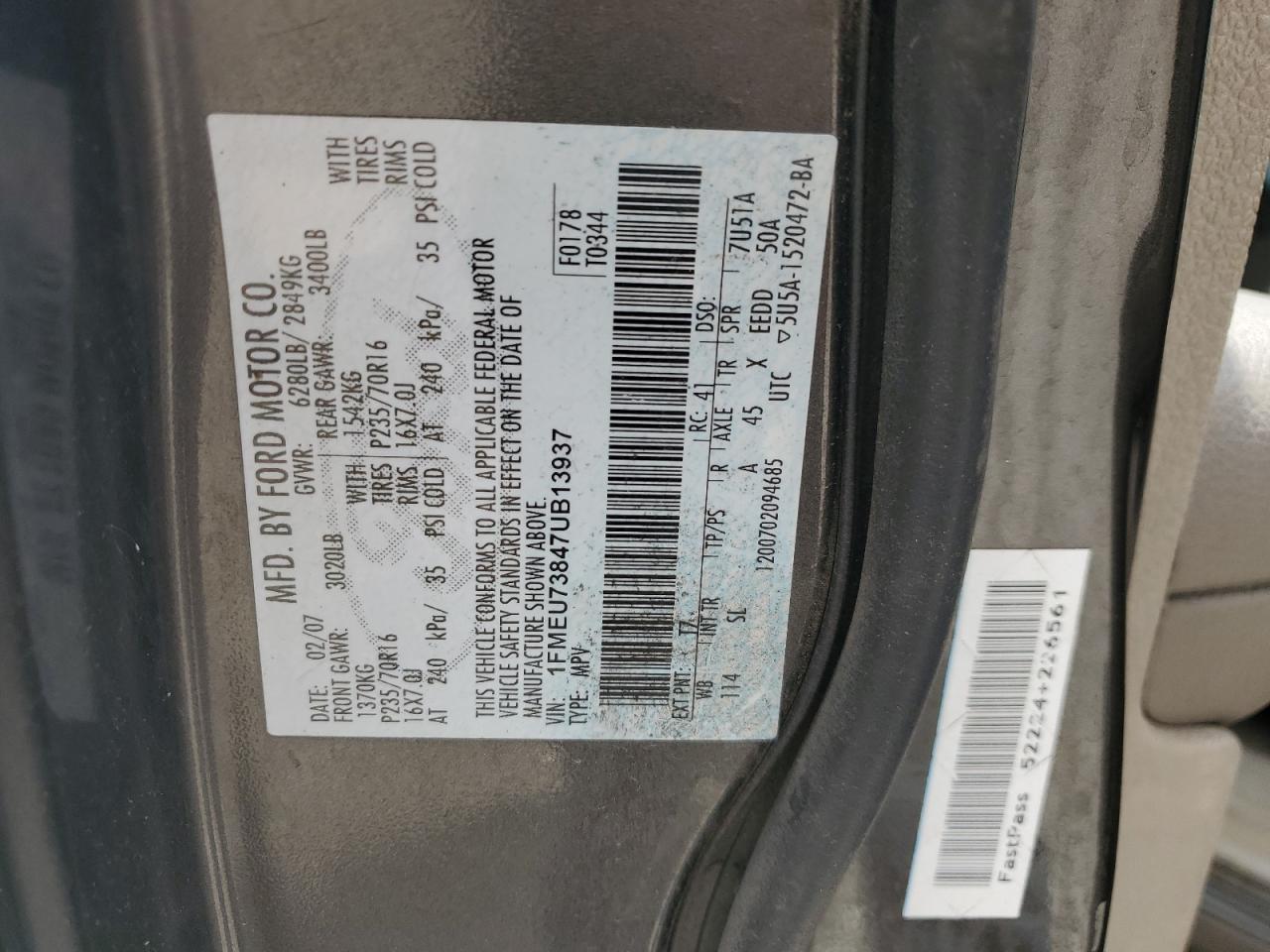 1FMEU73847UB13937 2007 Ford Explorer Xlt