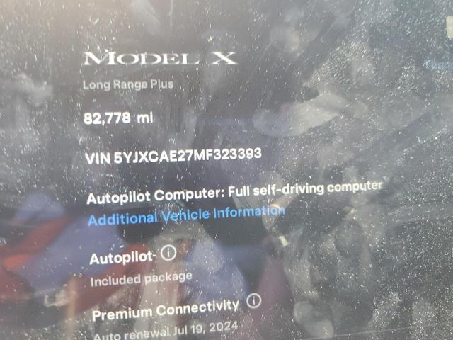 2021 Tesla Model X VIN: 5YJXCAE27MF323393 Lot: 59449904