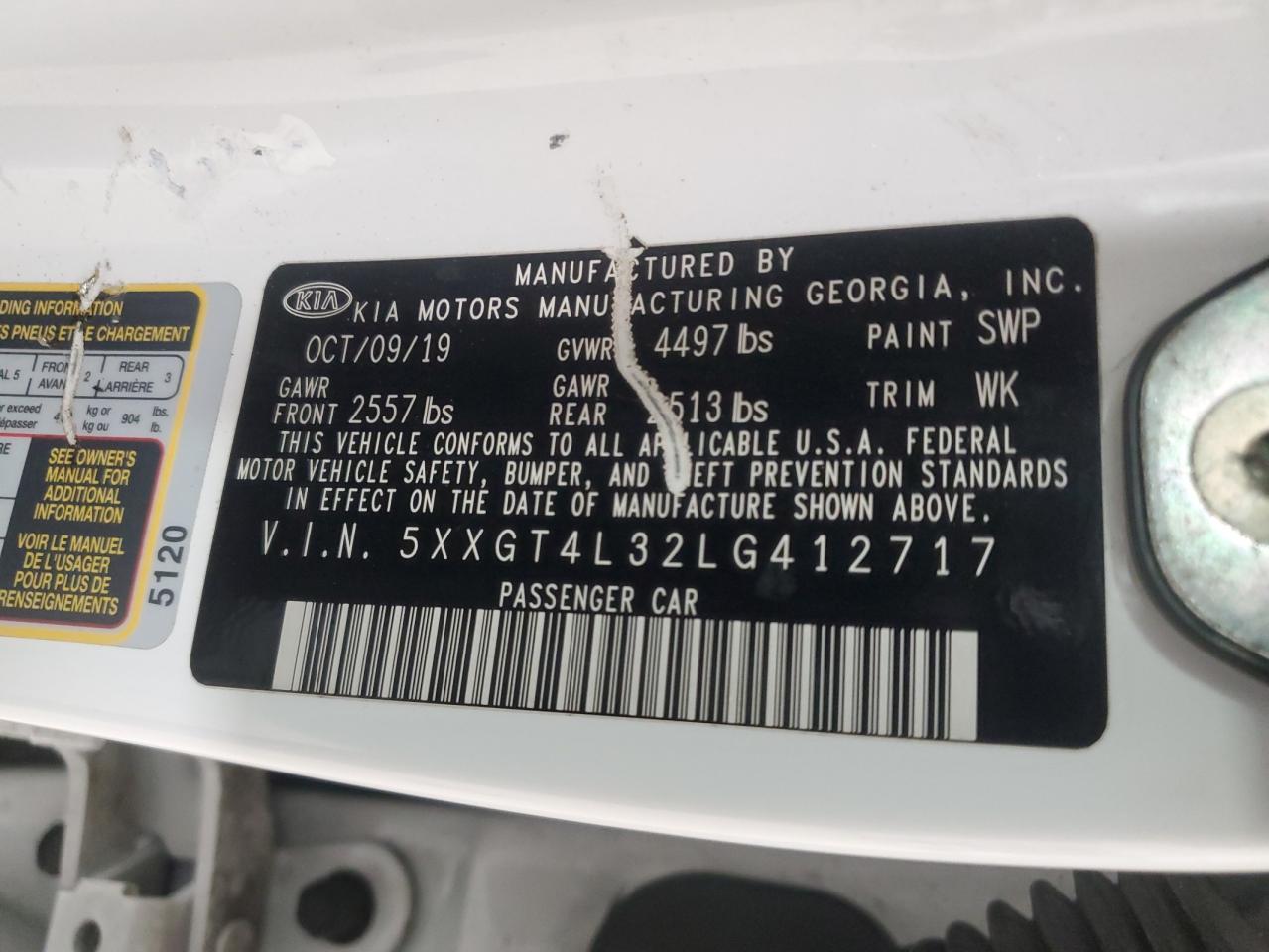 5XXGT4L32LG412717 2020 Kia Optima Lx