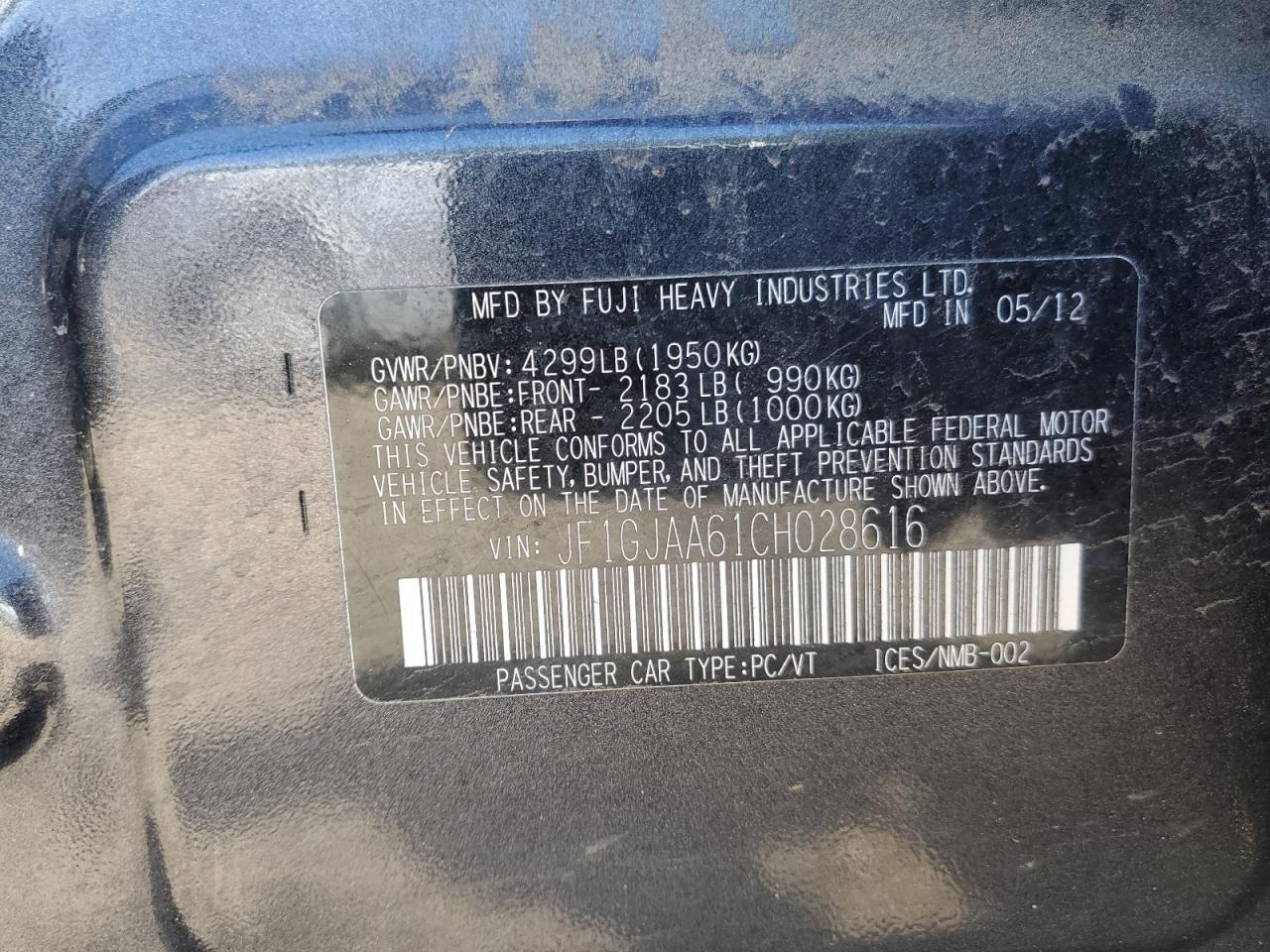 JF1GJAA61CH028616 2012 Subaru Impreza