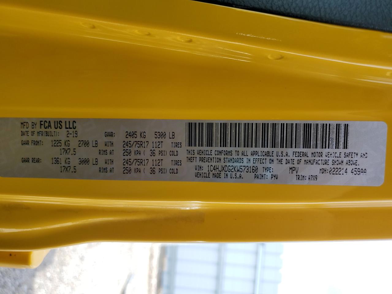 1C4HJXDG2KW573160 2019 Jeep Wrangler Unlimited Sport