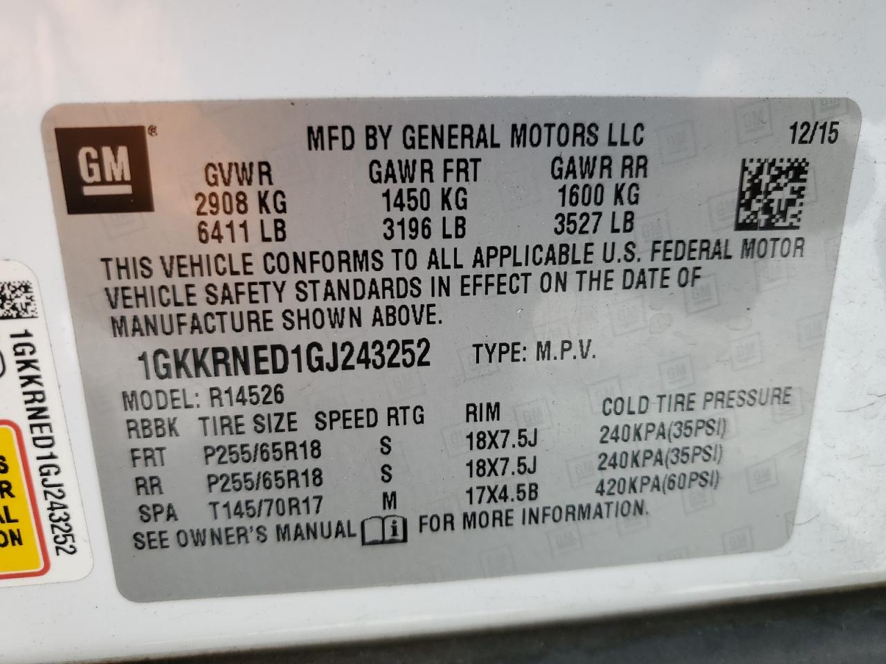 1GKKRNED1GJ243252 2016 GMC Acadia Sle