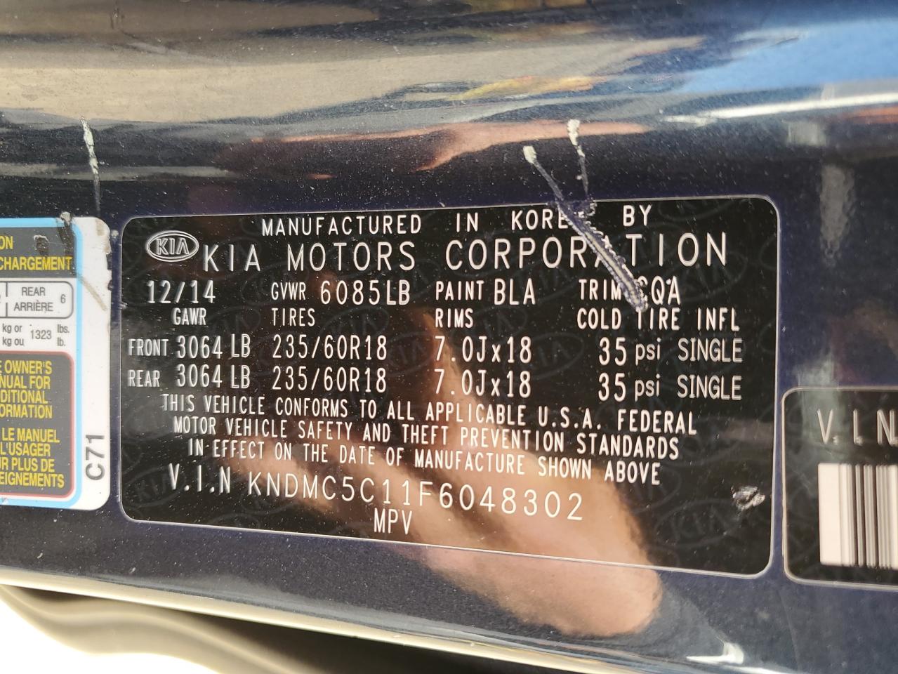 KNDMC5C11F6048302 2015 Kia Sedona Ex