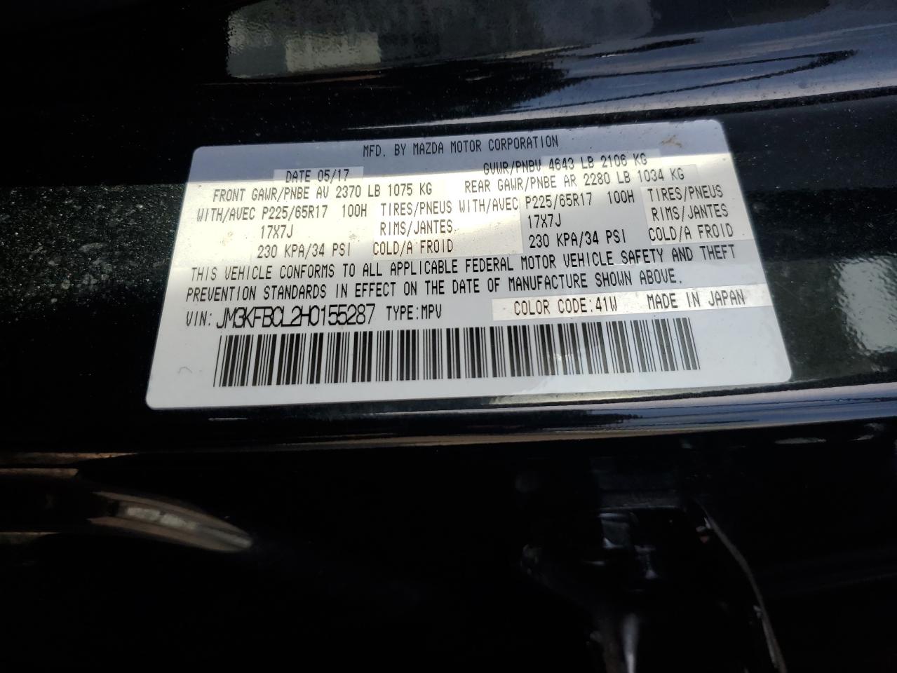 JM3KFBCL2H0155287 2017 Mazda Cx-5 Touring