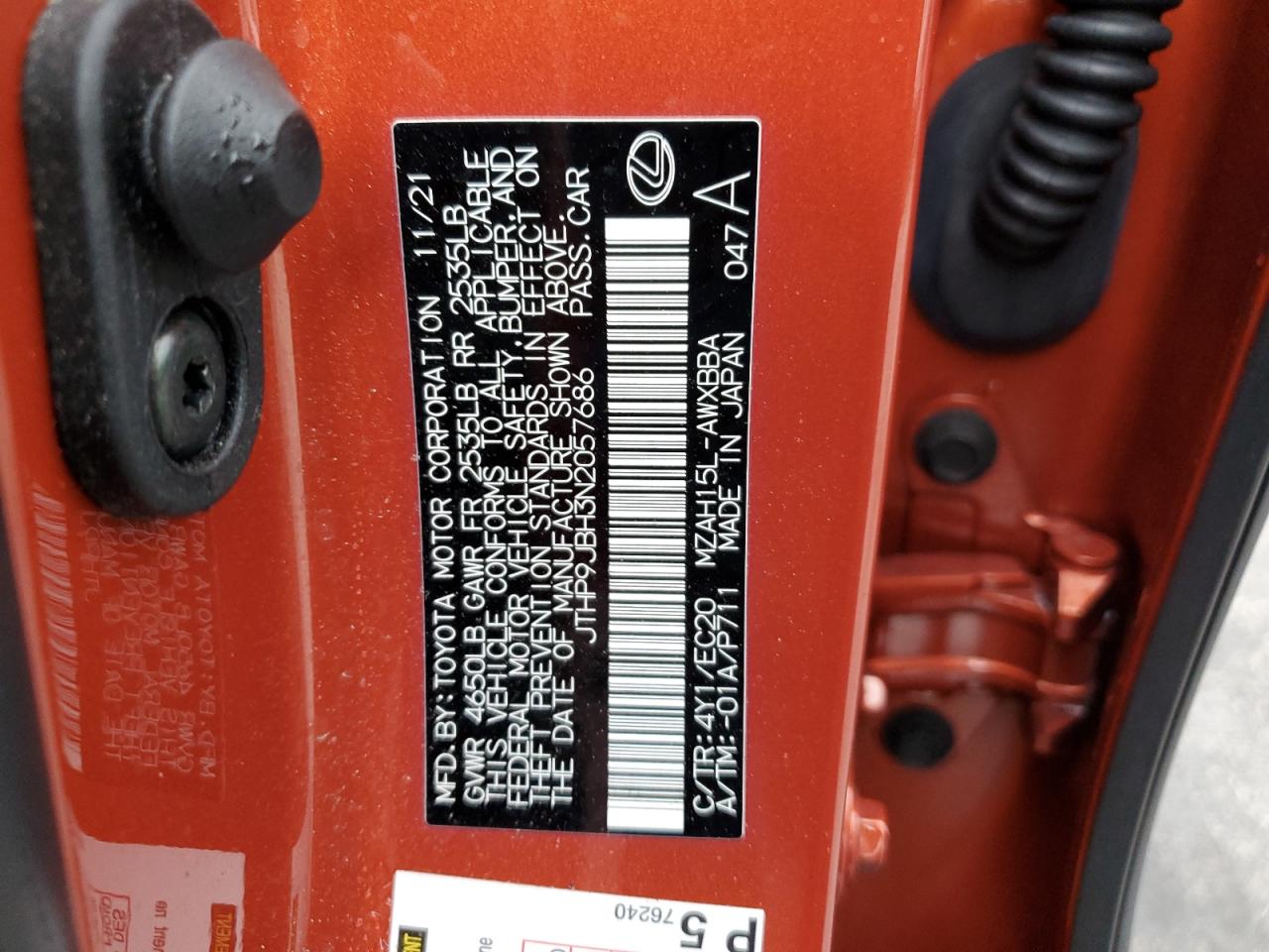 JTHP9JBH3N2057686 2022 Lexus Ux 250H Base