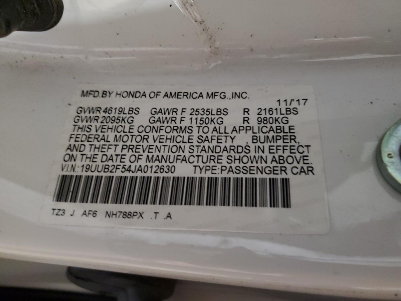 19UUB2F54JA012630 2018 Acura Tlx Tech